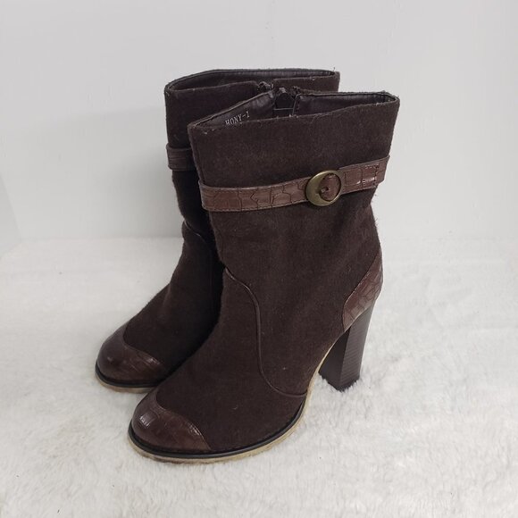 Jacobies Brown Felt Zip Heeled Bootie Size 6.5 - Picture 1 of 16